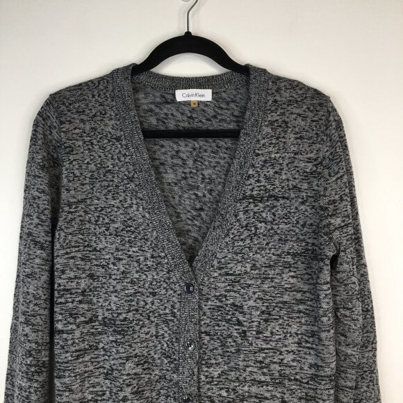 Calvin Klein Gray Heathered Lightweight Cardigan Front Pockets Size M - Picture 2 of 11